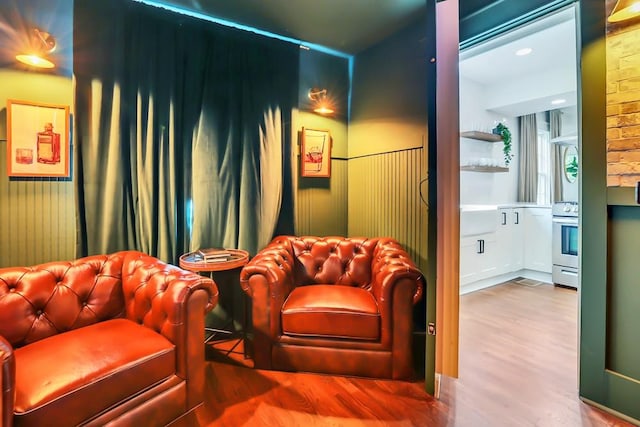 cinema room featuring wood-type flooring