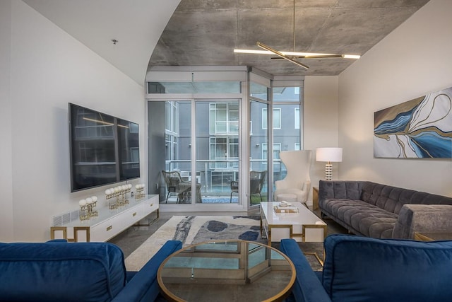 living room featuring expansive windows