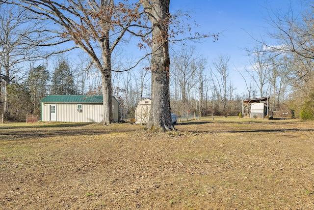 view of yard featuring a shed