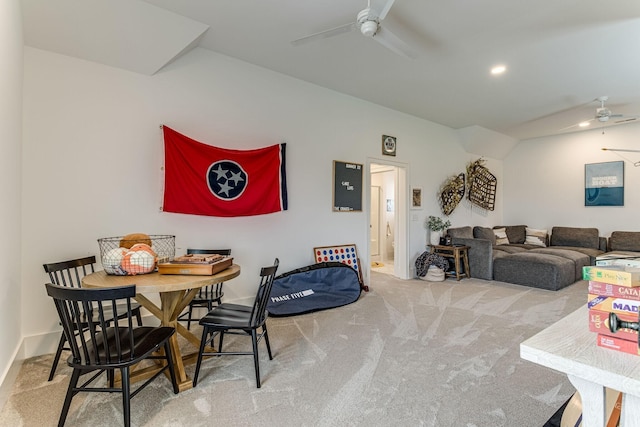 interior space with ceiling fan