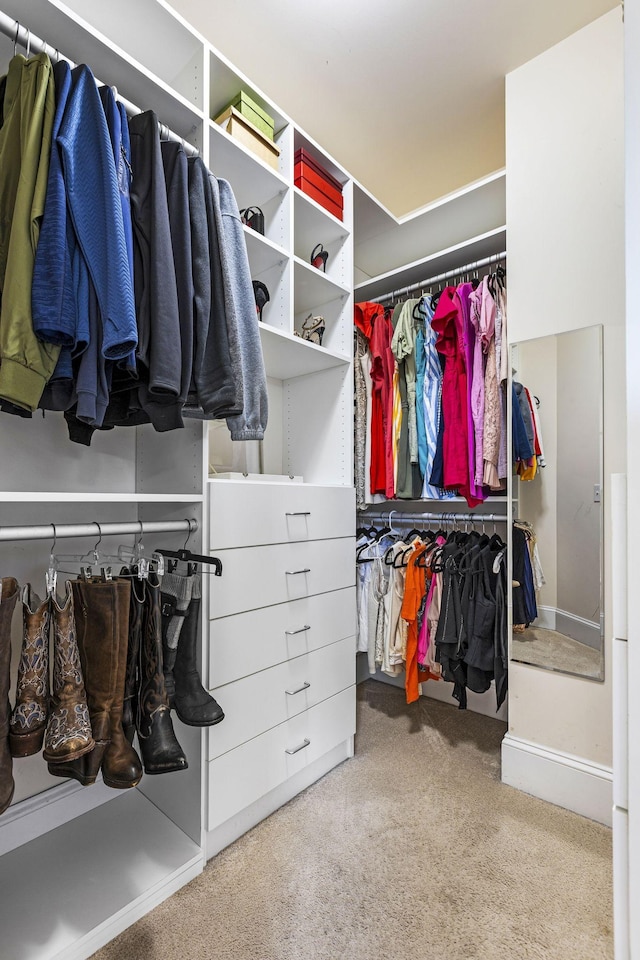 walk in closet with carpet flooring