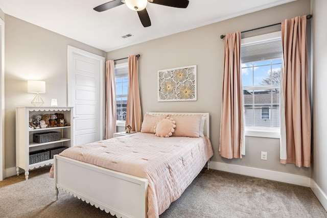 bedroom featuring carpet and ceiling fan