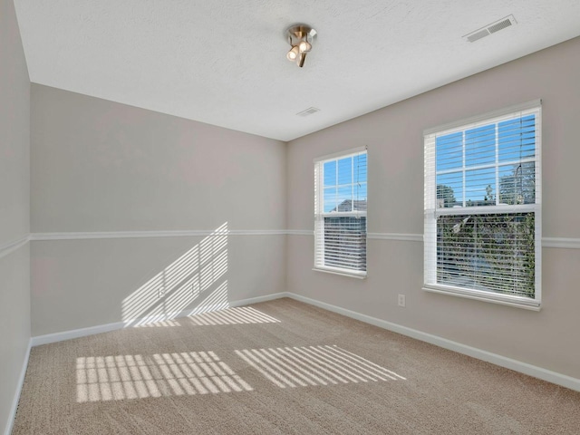 spare room featuring carpet floors and a textured ceiling