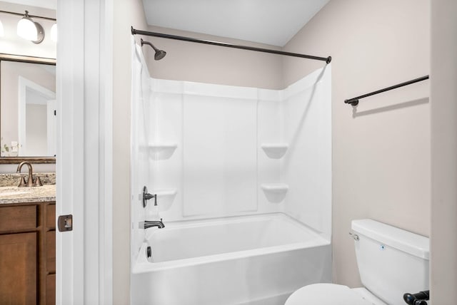 full bathroom with vanity, shower / bathtub combination, and toilet