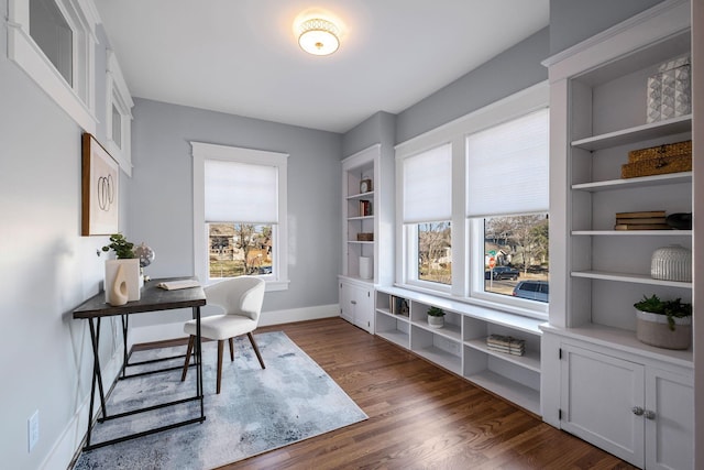 office with dark hardwood / wood-style flooring