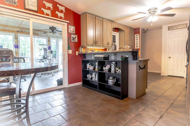 kitchen featuring ceiling fan