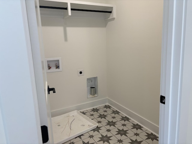 laundry room featuring laundry area, baseboards, hookup for a washing machine, hookup for an electric dryer, and light floors