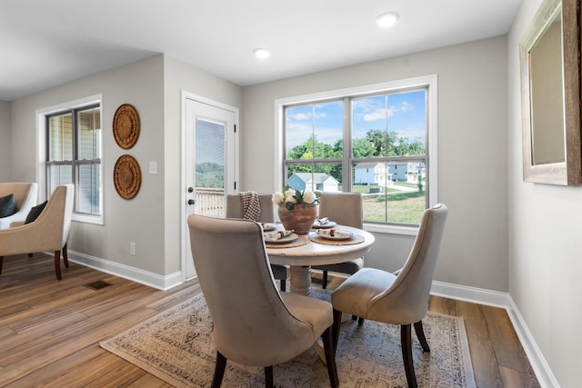 dining area featuring wood-type flooring