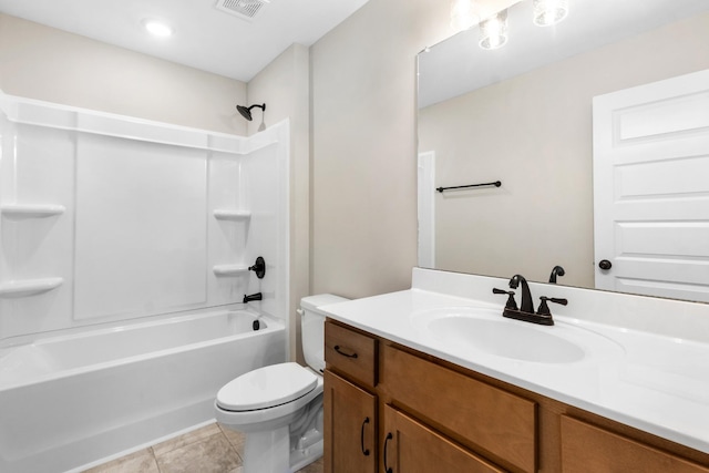 full bathroom with tile patterned flooring, vanity, toilet, and shower / bathing tub combination