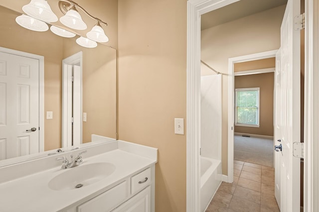 bathroom with vanity, shower / washtub combination, and tile patterned floors