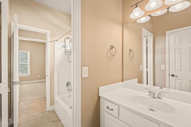 bathroom with vanity, tile patterned floors, and bathtub / shower combination