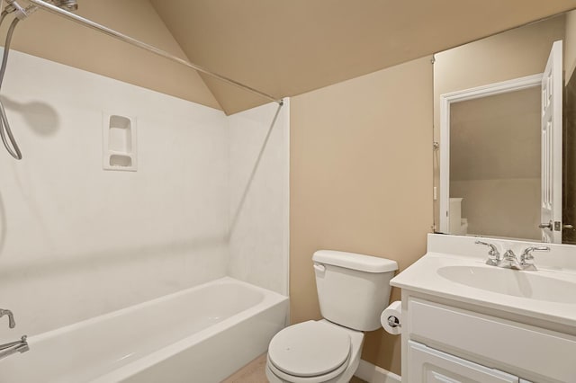 full bathroom with vanity, tub / shower combination, and toilet