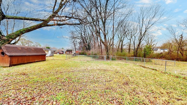 view of yard with a storage unit