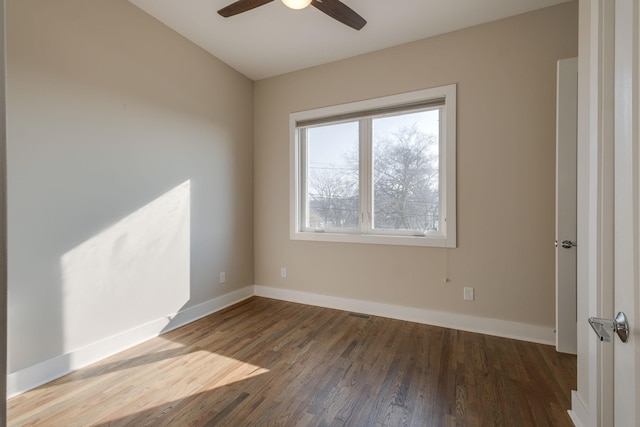 unfurnished room featuring hardwood / wood-style flooring and ceiling fan