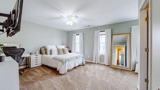 bedroom featuring carpet flooring and ceiling fan