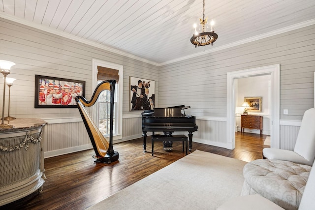 2111 Hoovers Rd, Duck River, TN 38454 - sitting room with crown molding, dark hardwood / wood-style floors, and a chandelier