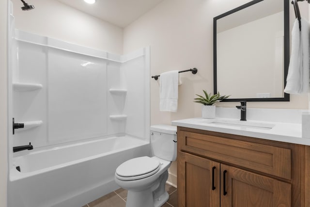 full bathroom with vanity, tile patterned floors, shower / washtub combination, and toilet