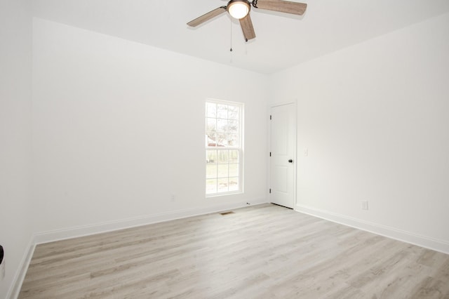 empty room featuring light hardwood / wood-style flooring and ceiling fan