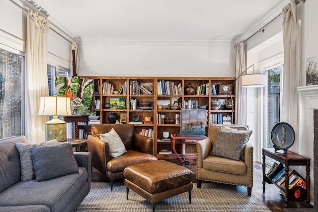 sitting room featuring crown molding