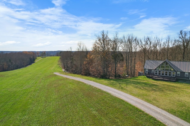 view of yard featuring dirt driveway and a rural view