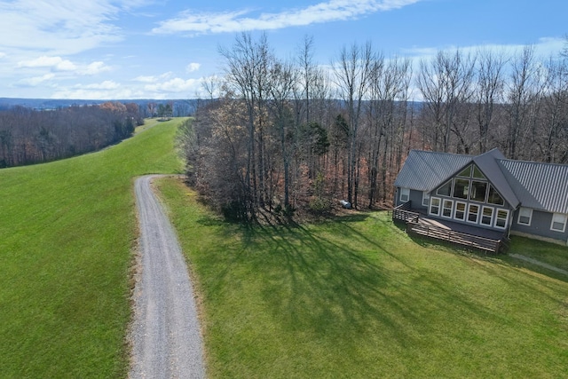 bird's eye view featuring a view of trees