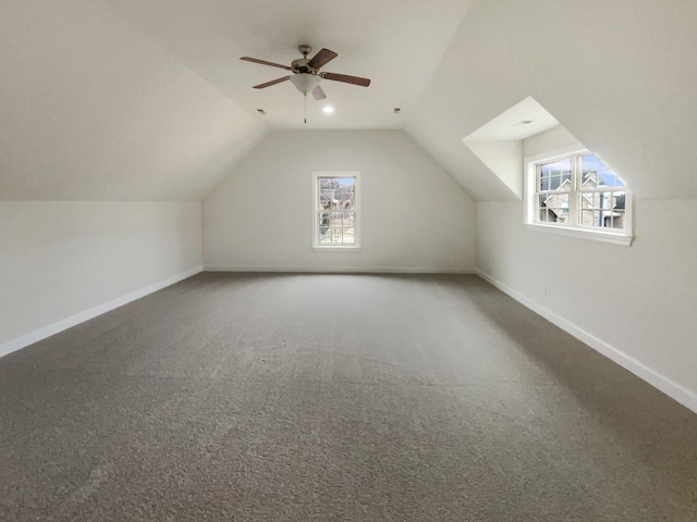 3047 Dogwood Trl, Spring Hill, TN 37174 - additional living space with vaulted ceiling, baseboards, carpet, and ceiling fan