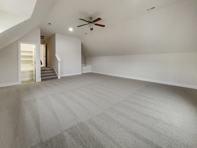 3047 Dogwood Trl, Spring Hill, TN 37174 - bonus room with lofted ceiling, a ceiling fan, carpet floors, recessed lighting, and baseboards