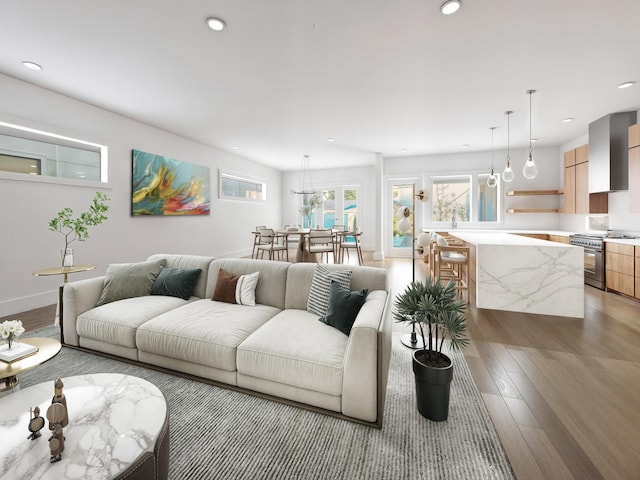 living room with hardwood / wood-style flooring