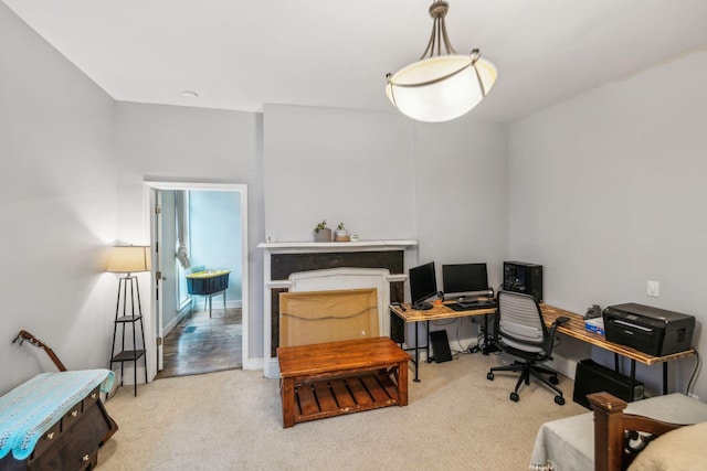 view of carpeted home office