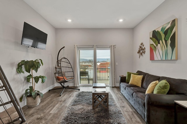 living room with hardwood / wood-style floors