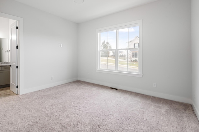 spare room featuring light carpet