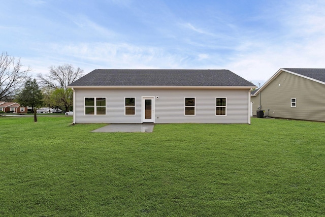 805 Shepard St S, Winchester, TN 37398 - rear view of property featuring a lawn, a shingled roof, central air condition unit, and a patio