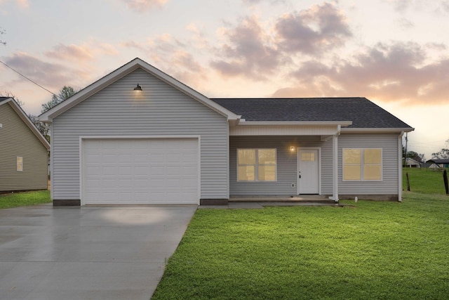 805 Shepard St S, Winchester, TN 37398 - ranch-style house with driveway, an attached garage, roof with shingles, and a yard