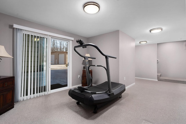 workout room featuring carpet