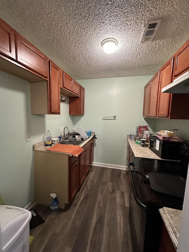 kitchen with dark hardwood / wood-style flooring, sink, and a textured ceiling