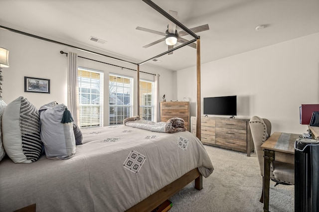 bedroom with carpet floors and ceiling fan