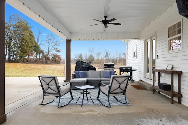 view of patio / terrace with grilling area, outdoor lounge area, and ceiling fan