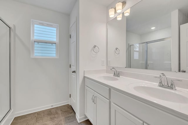 bathroom featuring vanity and walk in shower