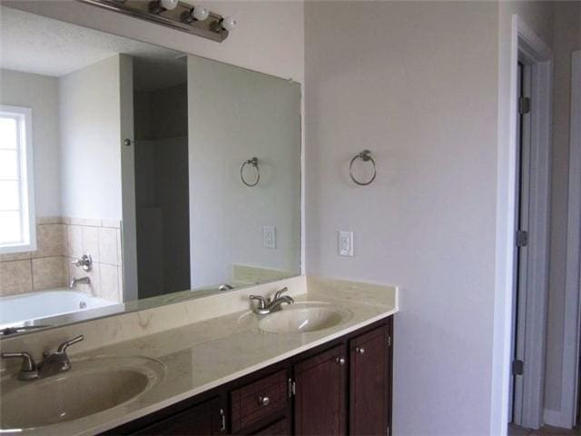 bathroom featuring vanity and a tub to relax in