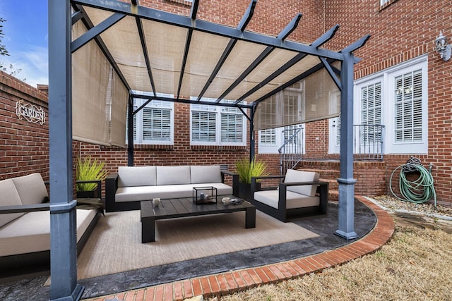 view of patio / terrace with an outdoor hangout area and a pergola