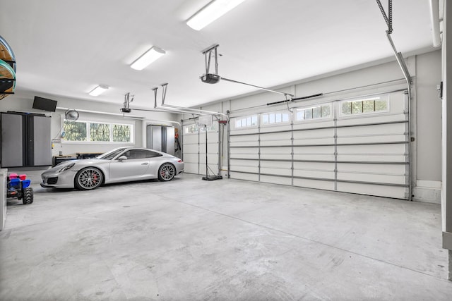 garage with a garage door opener