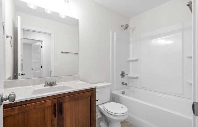 full bathroom featuring vanity, tub / shower combination, and toilet