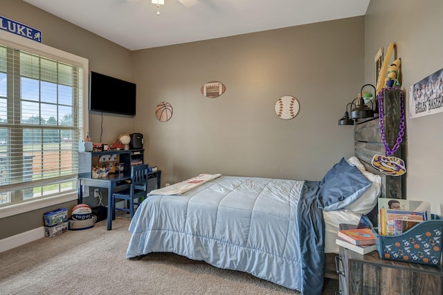 bedroom with carpet floors and ceiling fan