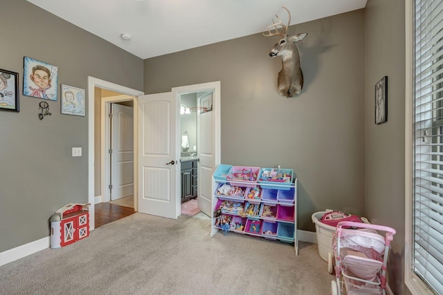 game room with carpet flooring