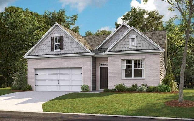 view of front of property with a garage and a front lawn