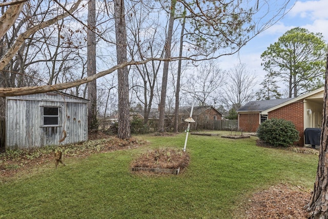 view of yard with a storage shed