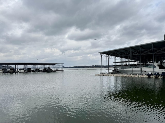 view of dock with a water view