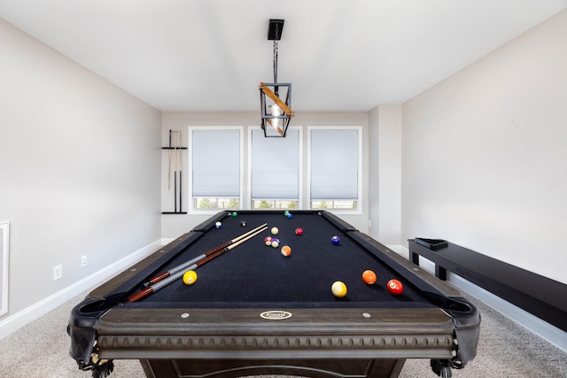 recreation room with pool table and carpet flooring