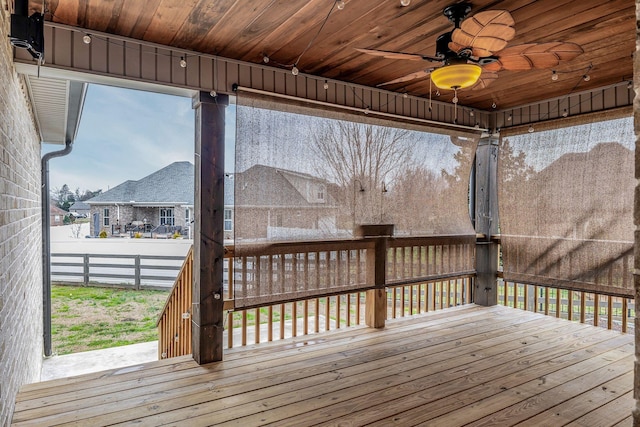 deck featuring fence and a ceiling fan