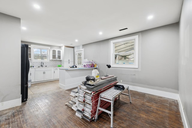 interior space featuring dark wood-type flooring and sink